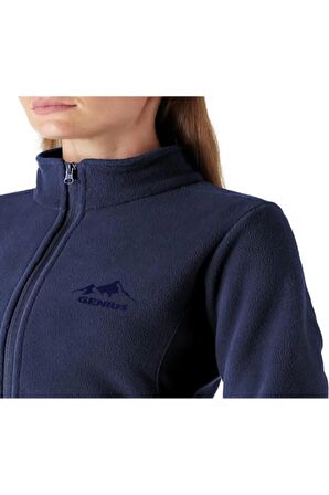 Kadın Tam Fermuarlı Kalın Outdoor Polar Ceket LACİVERT