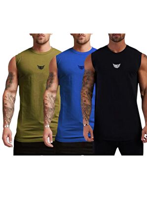 Erkek Hızlı Kuruma Atletik Performans Sporcu Sıfır Kol T-shirt MG-ATLET3 SİYAH-SAKSMAVİ-HAKİ