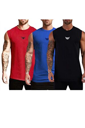 Erkek Hızlı Kuruma Atletik Performans Sporcu Sıfır Kol T-shirt MG-ATLET3 SİYAH-SAKSMAVİ-KIRMIZI