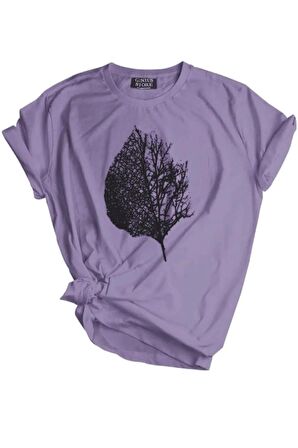 Store Unisex Baskılı Tişört Outdoor Sport T-shirt YAPRAK LİLA