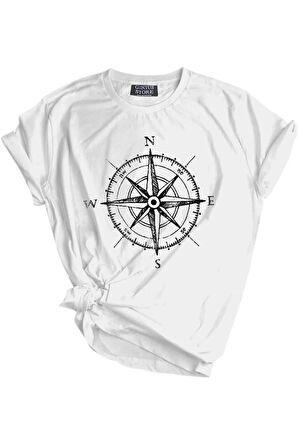 Store Unisex Baskılı Tişört Outdoor Sport T-shirt PUSULA BEYAZ
