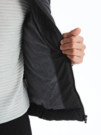 LCW Vision Siyah Slim Fit Dik Yaka Erkek Deri Görünümlü Mont