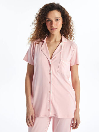 LCW DREAM PEMBE Gömlek Yaka Düz Kısa Kollu Kadın Pijama Takımı
