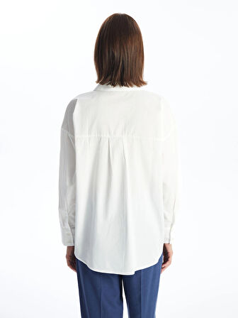 LCW Vision Beyaz Kendinden Desenli Uzun Kollu Oversize Kadın Gömlek