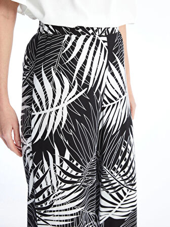 LCWAIKIKI Classic Kahverengi Beli Lastikli Rahat Kalıp Desenli Kadın Pantolon