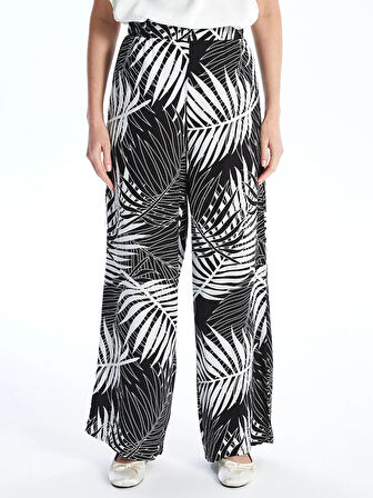 LCWAIKIKI Classic Kahverengi Beli Lastikli Rahat Kalıp Desenli Kadın Pantolon