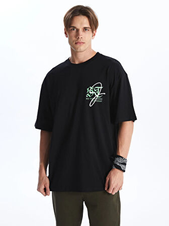 XSIDE SİYAH Bisiklet Yaka Kısa Kollu Baskılı Penye Erkek Tişört