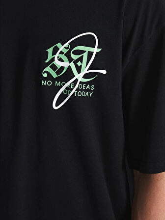 XSIDE SİYAH Bisiklet Yaka Kısa Kollu Baskılı Penye Erkek Tişört