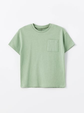 LCW Kids Yeşil Bisiklet Yaka Kısa Kollu Basic Erkek Bebek Tişört
