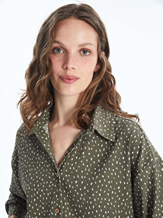 LCW Vision Yeşil Desenli Uzun Kollu Oversize Kadın Gömlek