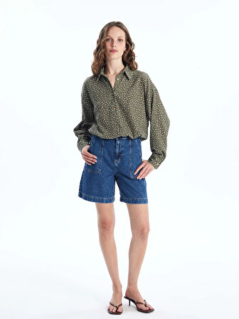 LCW Vision Yeşil Desenli Uzun Kollu Oversize Kadın Gömlek