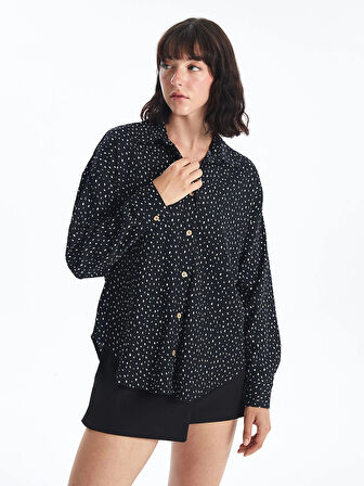 LCW Vision Siyah Desenli Uzun Kollu Oversize Kadın Gömlek