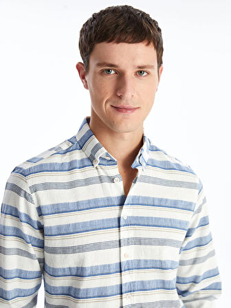 LCWAIKIKI Classic Indigo Regular Fit Uzun Kollu Çizgili Poplin Erkek Gömlek