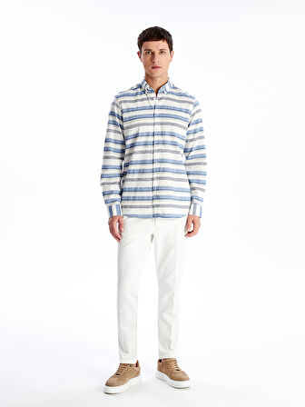 LCWAIKIKI Classic Indigo Regular Fit Uzun Kollu Çizgili Poplin Erkek Gömlek