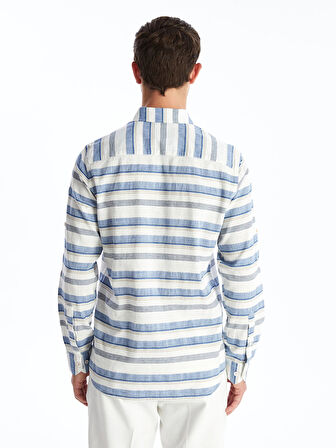 LCWAIKIKI Classic Indigo Regular Fit Uzun Kollu Çizgili Poplin Erkek Gömlek