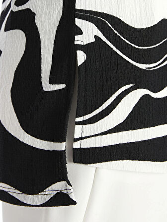 LCWAIKIKI Basic EKRU Bisiklet Yaka Desenli Kadın Sweatshirt Tunik