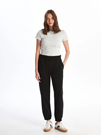XSIDE Siyah Beli Lastikli Kadın Kalın Jogger Eşofman Altı