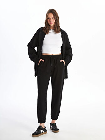 XSIDE Siyah Kadın Beli Lastikli Düz Jogger Eşofman Altı