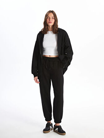 XSIDE Siyah Kadın Beli Lastikli Düz Jogger Eşofman Altı