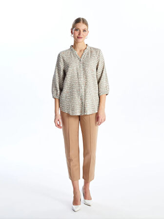 LCW Grace Bej Kaçık Yaka Desenli Kadın Bluz