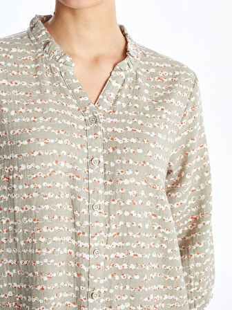 LCW Grace Bej Kaçık Yaka Desenli Kadın Bluz