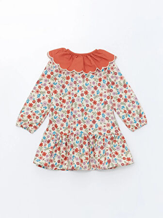 Bebe Yaka Uzun Kollu Çiçekli Kız Çocuk Elbise_W4CR89Z1-LRA86841431512744-5 Yaş