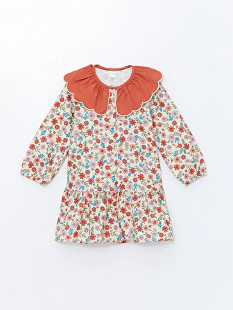 Bebe Yaka Uzun Kollu Çiçekli Kız Çocuk Elbise_W4CR89Z1-LRA86841431512744-5 Yaş
