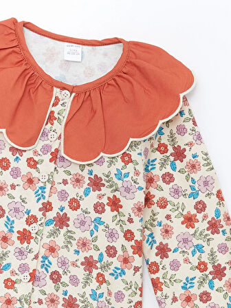 Bebe Yaka Uzun Kollu Çiçekli Kız Çocuk Elbise_W4CR89Z1-LRA86841431512744-5 Yaş