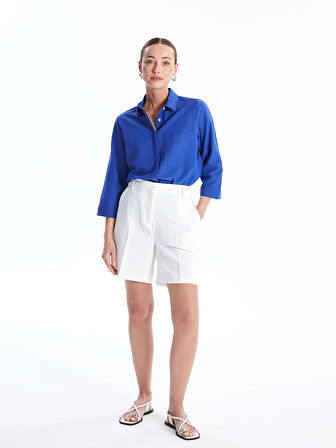 LCWAIKIKI Classic Mavi Düz Keten Görünümlü Kadın Gömlek