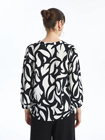 LCWAIKIKI Classic Siyah Bağlamalı Yaka Çiçekli Uzun Kollu Kadın Bluz