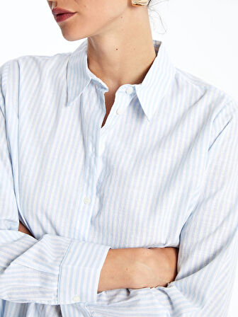 LCWAIKIKI Classic LACİVERT Çizgili Kadın Gömlek Tunik