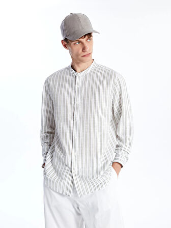 XSIDE Yeşil Regular Fit Uzun Kollu Çizgili Poplin Erkek Gömlek