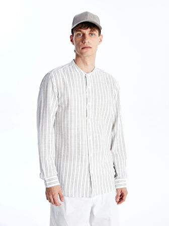 XSIDE Yeşil Regular Fit Uzun Kollu Çizgili Poplin Erkek Gömlek