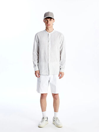 XSIDE Yeşil Regular Fit Uzun Kollu Çizgili Poplin Erkek Gömlek