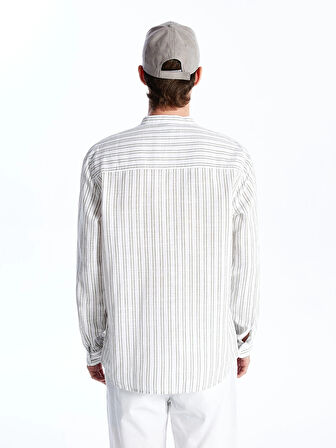 XSIDE Yeşil Regular Fit Uzun Kollu Çizgili Poplin Erkek Gömlek