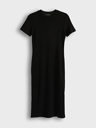 LCW Vision Siyah Bisiklet Yaka Bodycon Elbise