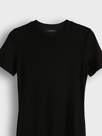 LCW Vision Siyah Bisiklet Yaka Bodycon Elbise