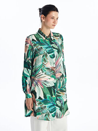 LCWAIKIKI Classic YEŞİL Desenli Kadın Gömlek Tunik