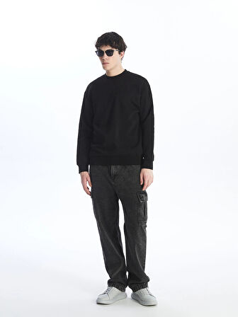 LCW Casual SİYAH Bisiklet Yaka Uzun Kollu Erkek Kalın Sweatshirt