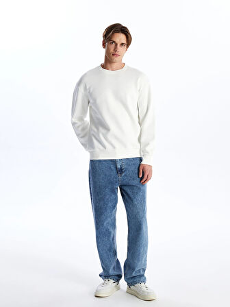 LCW Casual EKRU Bisiklet Yaka Uzun Kollu Erkek Kalın Sweatshirt