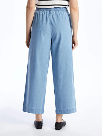 LCW Modest Indigo Beli Lastikli Wideleg Kadın Jean Pantolon