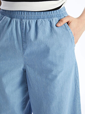 LCW Modest Indigo Beli Lastikli Wideleg Kadın Jean Pantolon