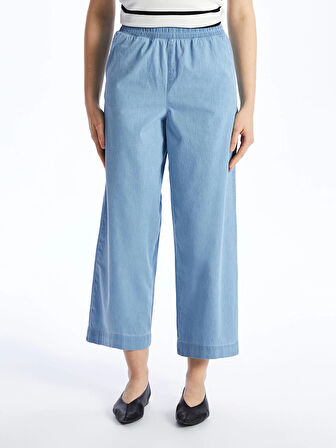 LCW Modest Indigo Beli Lastikli Wideleg Kadın Jean Pantolon