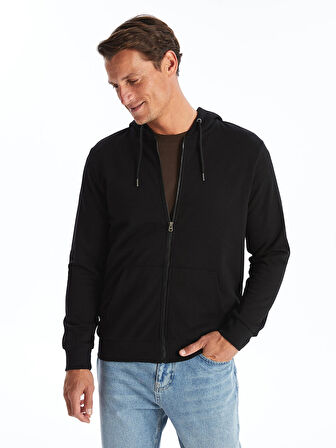 LCWAIKIKI Classic Siyah Kapüşonlu Uzun Kollu Erkek Kalın Fermuarlı Sweatshirt