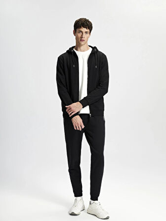 LCWAIKIKI Classic Siyah Kapüşonlu Uzun Kollu Erkek Kalın Fermuarlı Sweatshirt