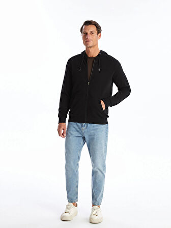 LCWAIKIKI Classic Siyah Kapüşonlu Uzun Kollu Erkek Kalın Fermuarlı Sweatshirt