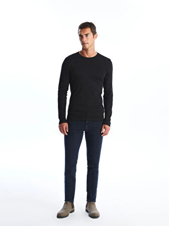 LCWAIKIKI Classic Siyah Bisiklet Yaka Uzun Kollu Penye Erkek Tişört