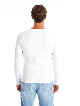 LCWAIKIKI Classic Beyaz Bisiklet Yaka Uzun Kollu Penye Erkek Tişört