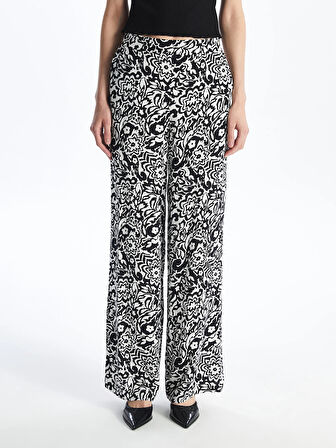 LCW Vision Siyah Beli Lastikli Desenli Kadın Pantolon