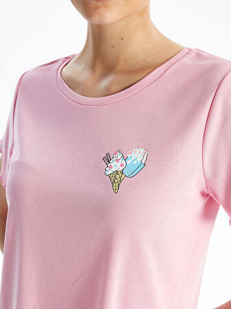 LCW Young PEMBE Bisiklet Yaka Baskılı Kısa Kollu Kadın Pijama Takımı